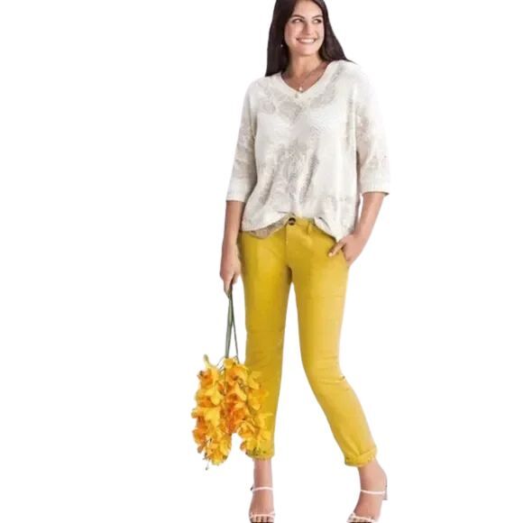 Cabi 5869 Utility Trousers Pants Sulfur Yellow Gold Mustard‎ Pockets Midrise 12 - Picture 1 of 13